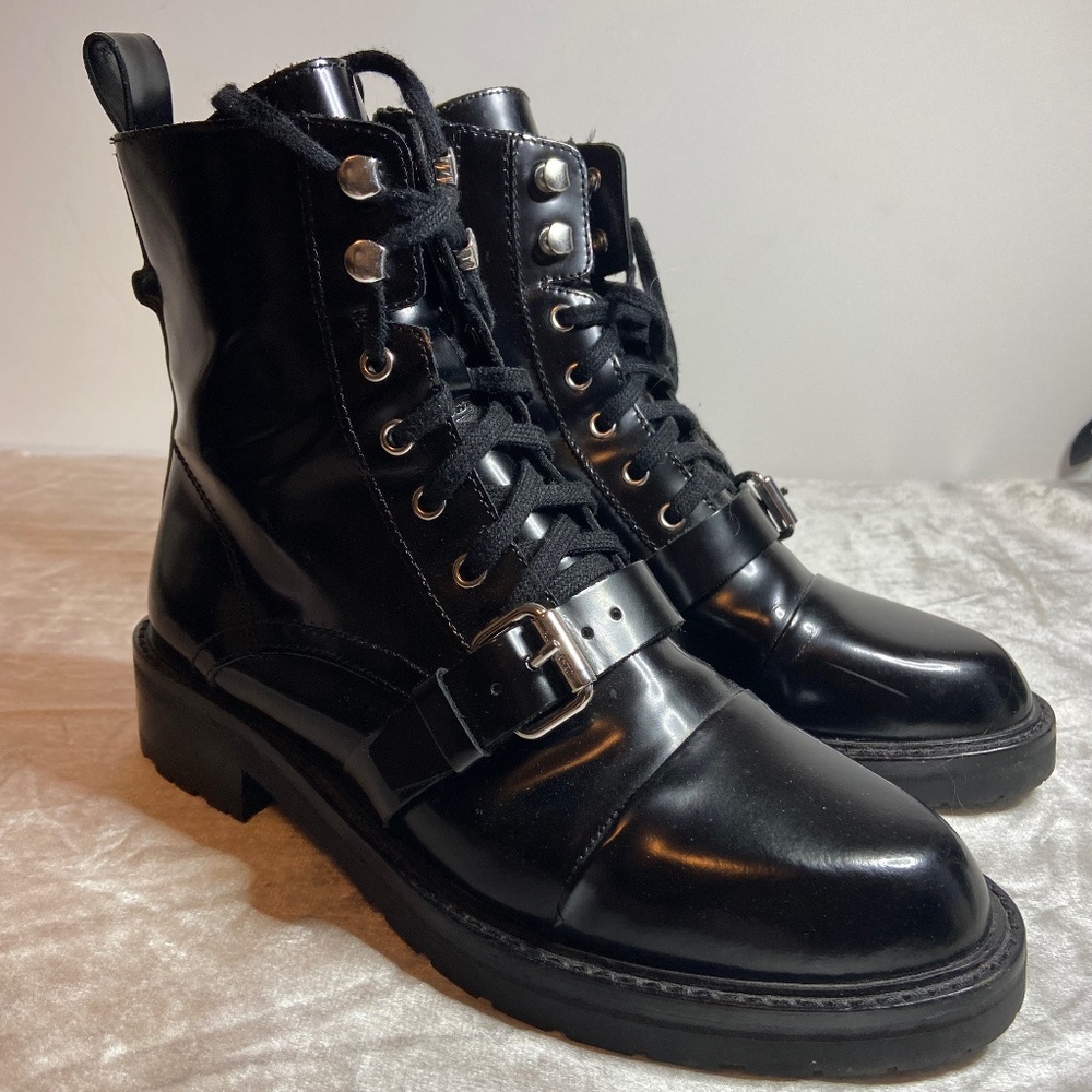 New! ALLSAINTS Donita Black Leather Combat Boot-Size 38